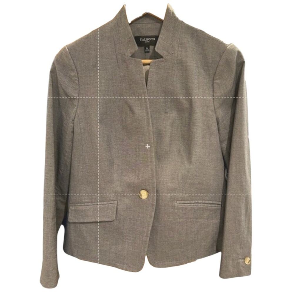 TALBOTS Women's Stretch Cotton Blazer 8 Petite 8P One Button Heather Grey Gray